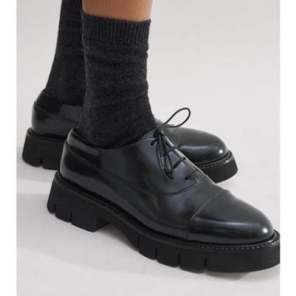 ME+EM Chunky Lace-Up Derby Black Leather Sz 10.5-11 (EU 41) Excellent Condition